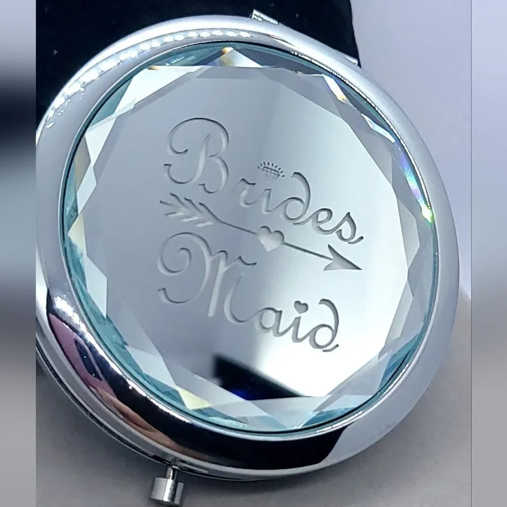 Bridesmaid Gift Silver Engraved Compact Mirror – Luxe Dual-Sided Makeup Mirror